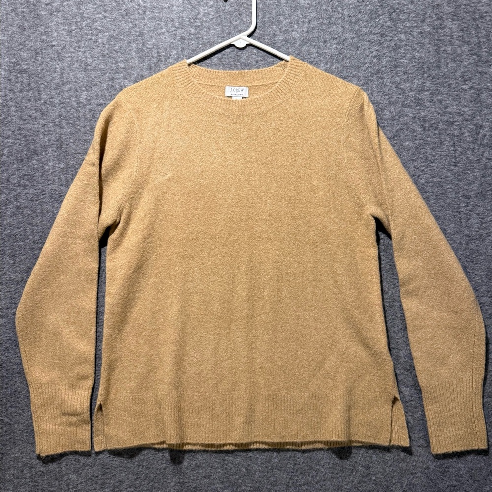 J Crew Extra Soft Wool Blend Sweater Womens M tan brown crewneck comfy cozy